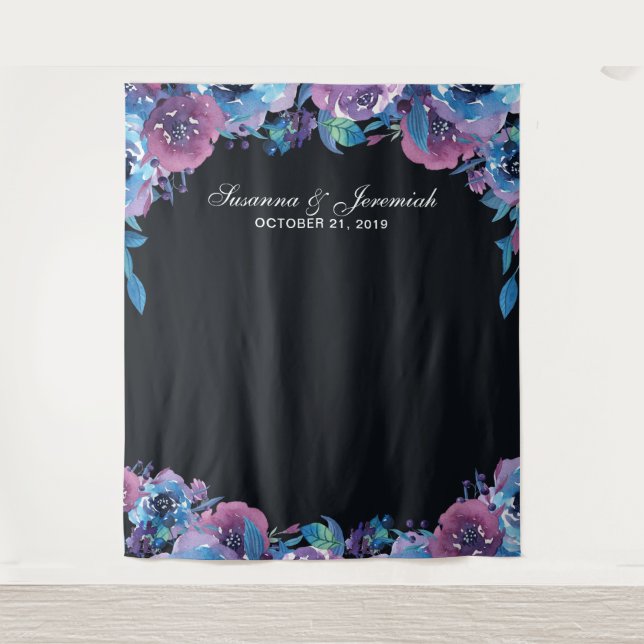 Purple Floral Wedding Photo Booth Backdrop Tapestry (Front)