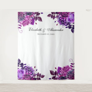 Purple floral wedding photo booth background tapestry