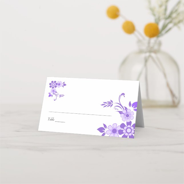Purple Floral Wedding Place Card (Front)