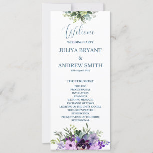 Purple Floral Wedding  Program card