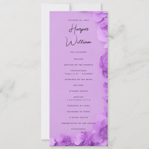 purple floral wedding program invitation