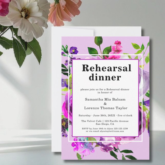 Purple Floral Wedding Rehearsal  Invitation (Creator Uploaded)