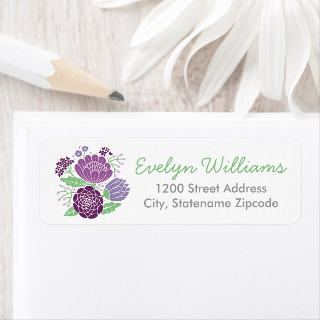 Purple Floral Wedding Return Address (Insitu)