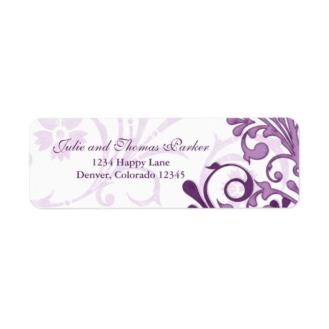 Purple Floral Wedding Return Address Label (Front)