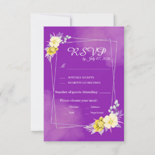Purple Floral Wedding RSVP Card