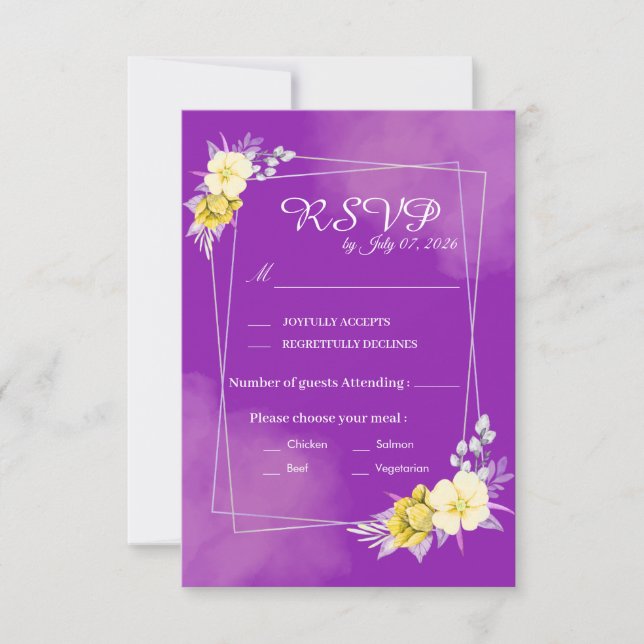 Purple Floral Wedding RSVP Card (Front)