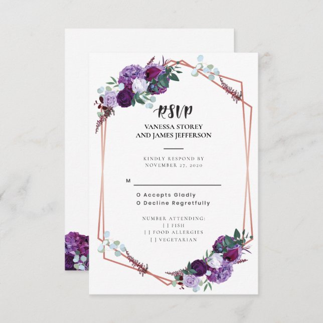 Purple Floral Wedding RSVP Invitation (Front/Back)