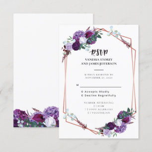 Purple Floral Wedding RSVP Invitation