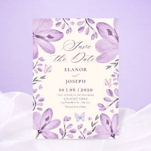 Purple floral wedding save the date