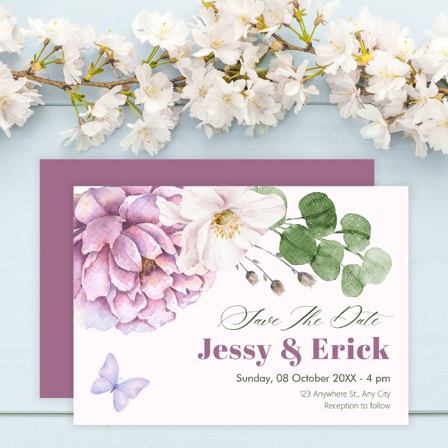 Purple floral wedding save the date (Creator Uploaded)
