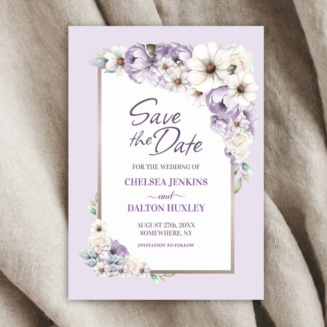 Purple Floral Wedding Save the Date  (Creator Uploaded)