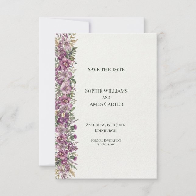 Purple Floral Wedding Save The Date (Front)
