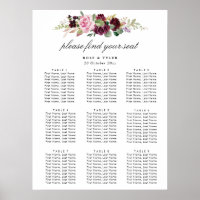 purple floral wedding seating chart