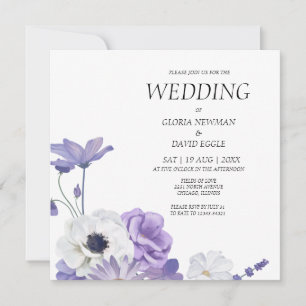 Purple Floral Wedding Square Invitation