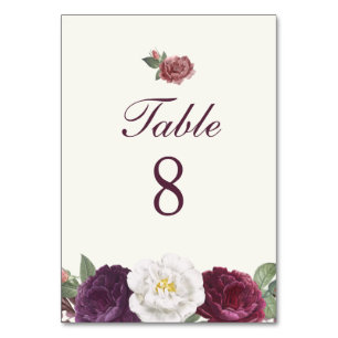 Purple Floral Wedding Table Number