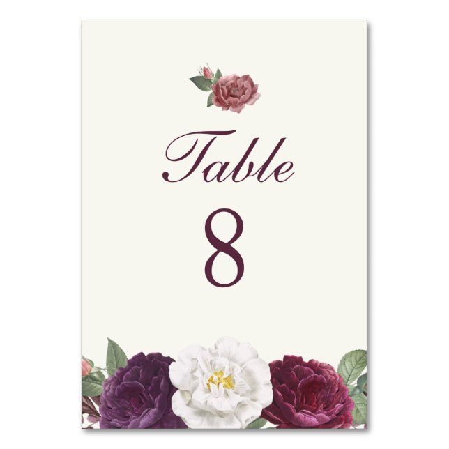 Purple Floral Wedding Table Number (Front)