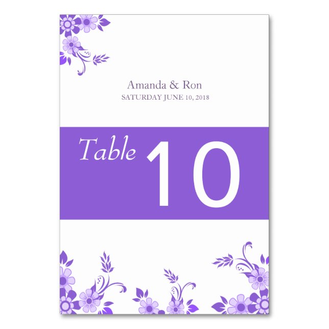 Purple floral Wedding Table Number (Front)