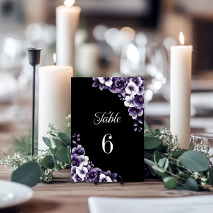 Purple Floral Wedding Table Number