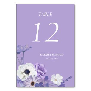Purple Floral Wedding Table Number card