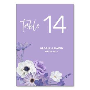 Purple Floral Wedding Table Number card