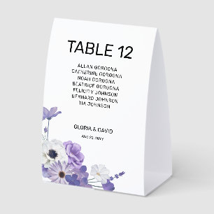 Purple Floral Wedding Table Number card