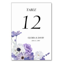 Purple Floral Wedding Table Number card