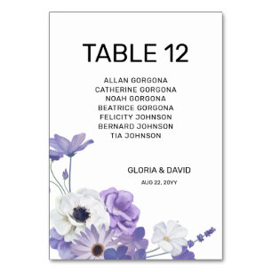 Purple Floral Wedding Table Number card