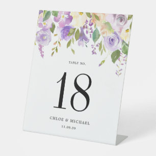 Purple Floral Wedding Table Number Pedestal Sign