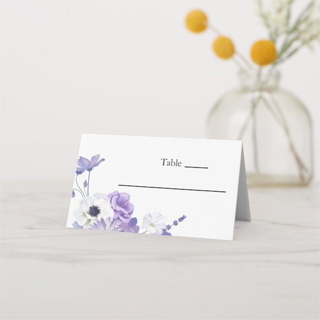 Purple Floral Wedding Table Number place card (Front)