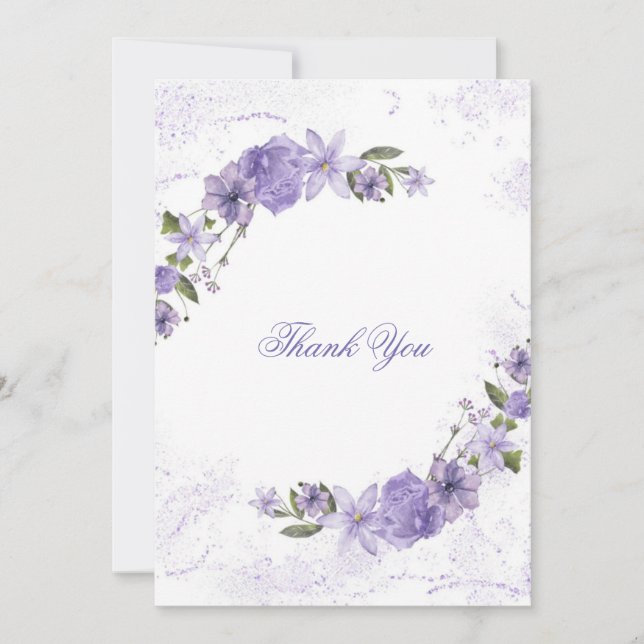 Purple Floral Wedding Thank You Card (Front)