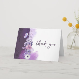 Purple Floral Wedding Thank You Card