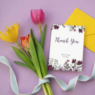 Purple Floral Wedding Thank You Card