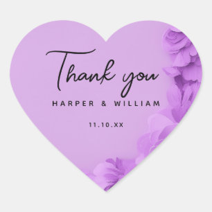 Purple floral wedding thank you heart sticker