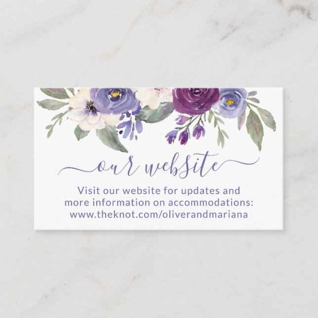 Purple Floral Wedding Website Enclosure Card (Front)