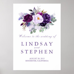 Purple Floral Wedding Welcome Sign
