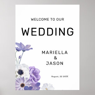 Purple Floral Welcome Wedding Sign Poster