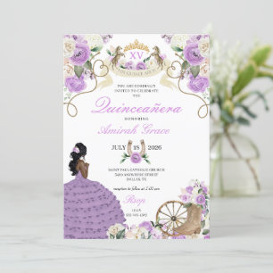 Purple Floral Western Horses Cowgirl Quinceañera Invitation