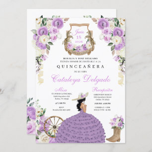 Purple Floral Western Mariachi Charro Quinceañera Invitation