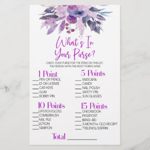 Purple Floral What's In Purse Bridal Shower Game Stationery