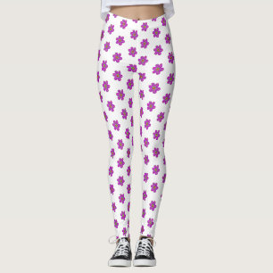 Purple Floral White Pattern  Leggings
