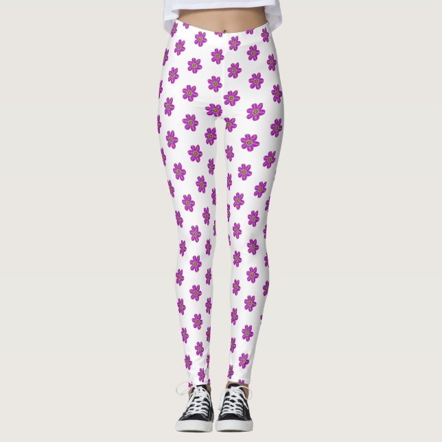 Purple Floral White Pattern  Leggings (Front)