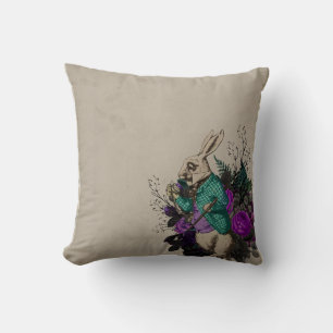 Purple Floral White Rabbit Alice in Wonderland Cushion