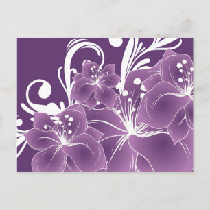 Purple Floral White Scrolls Postcard