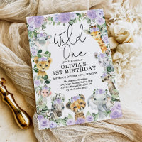 Purple Floral Wild One Jungle Safari Birthday Girl
