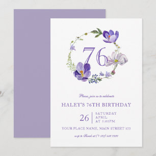 Purple Floral Wildflower Vintage 76TH Birthday Invitation
