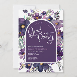 Purple Floral Wildflowers Grad Party Invitation