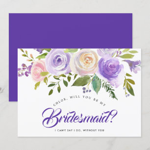 Purple Floral Will You Be My Bridesmaid Card