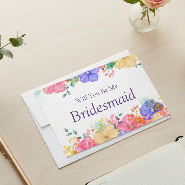 Purple Floral Will You Be My Bridesmaid Proposal Invitation (Creator Uploaded)