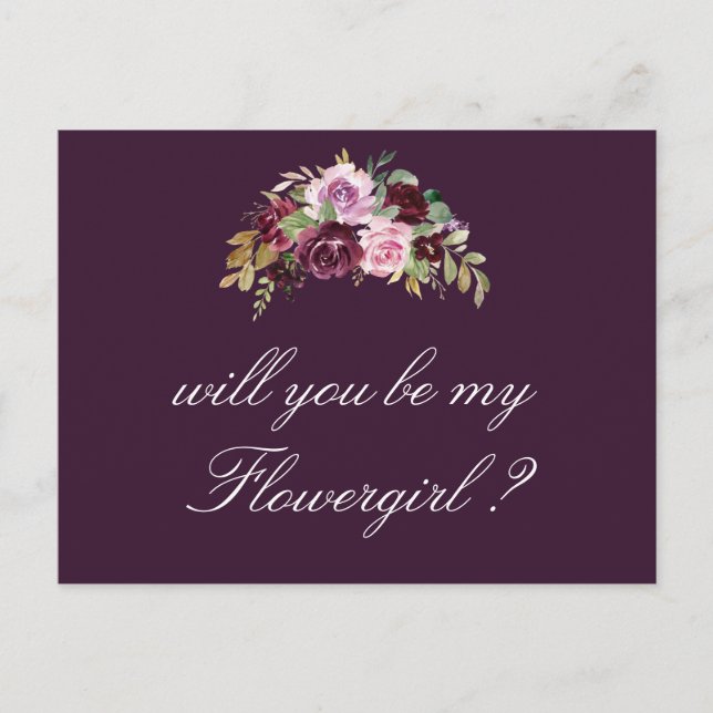 purple floral will you be my Flowergirl card (Front)