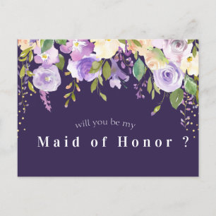 purple floral will you be my Maid of Honour card